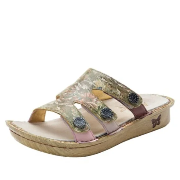 ALEGRIA Enmeshed Slide Sandals Floral Gold Peach Sage Green Tan EU 39 US 9 - Picture 11 of 11